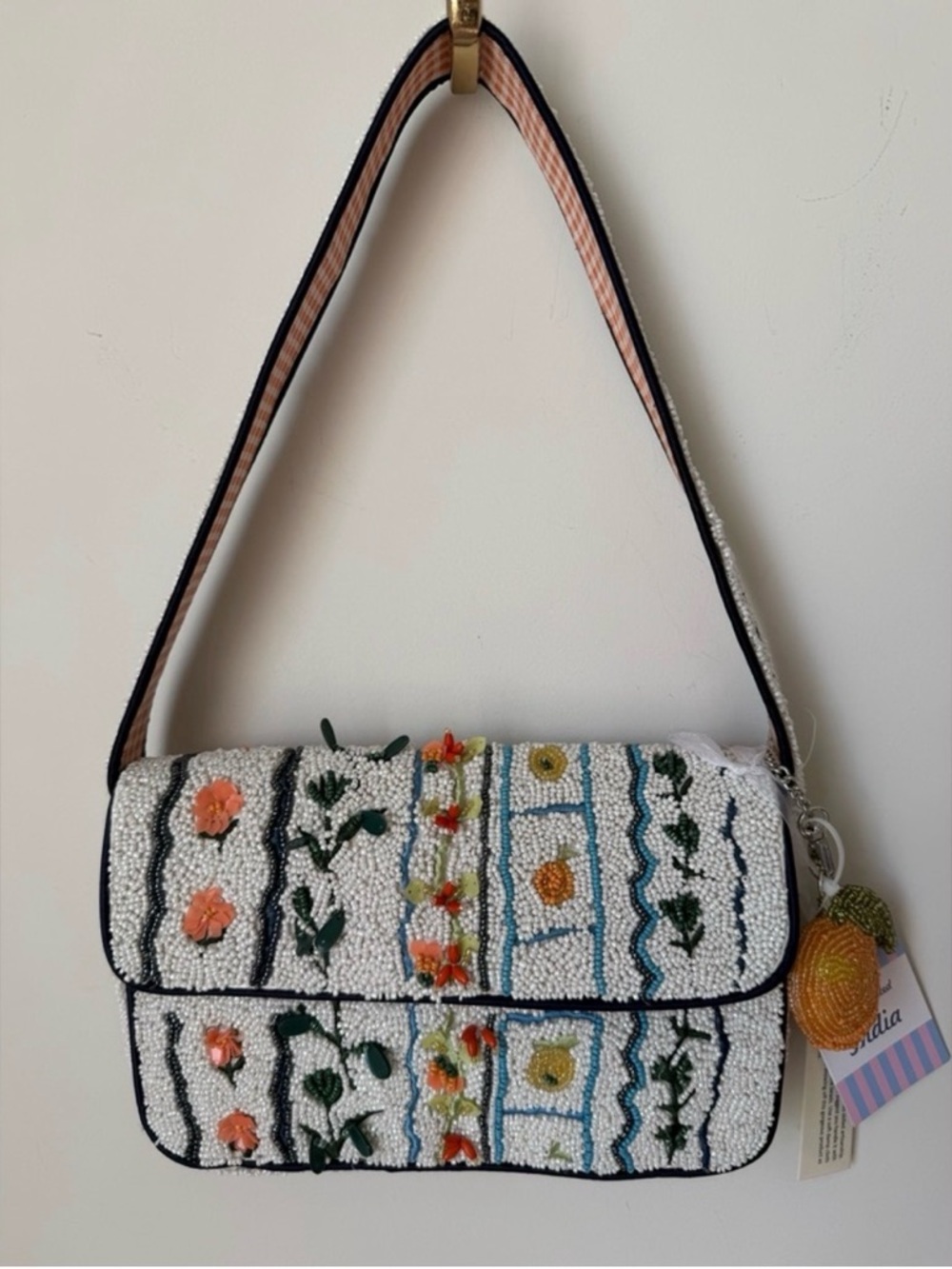Beaded Floral Embroidered Shoulder Bag floral print & charm